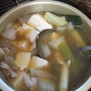 長ネギともやしと豆腐と冬瓜◆豚肉味噌しょうゆ鍋